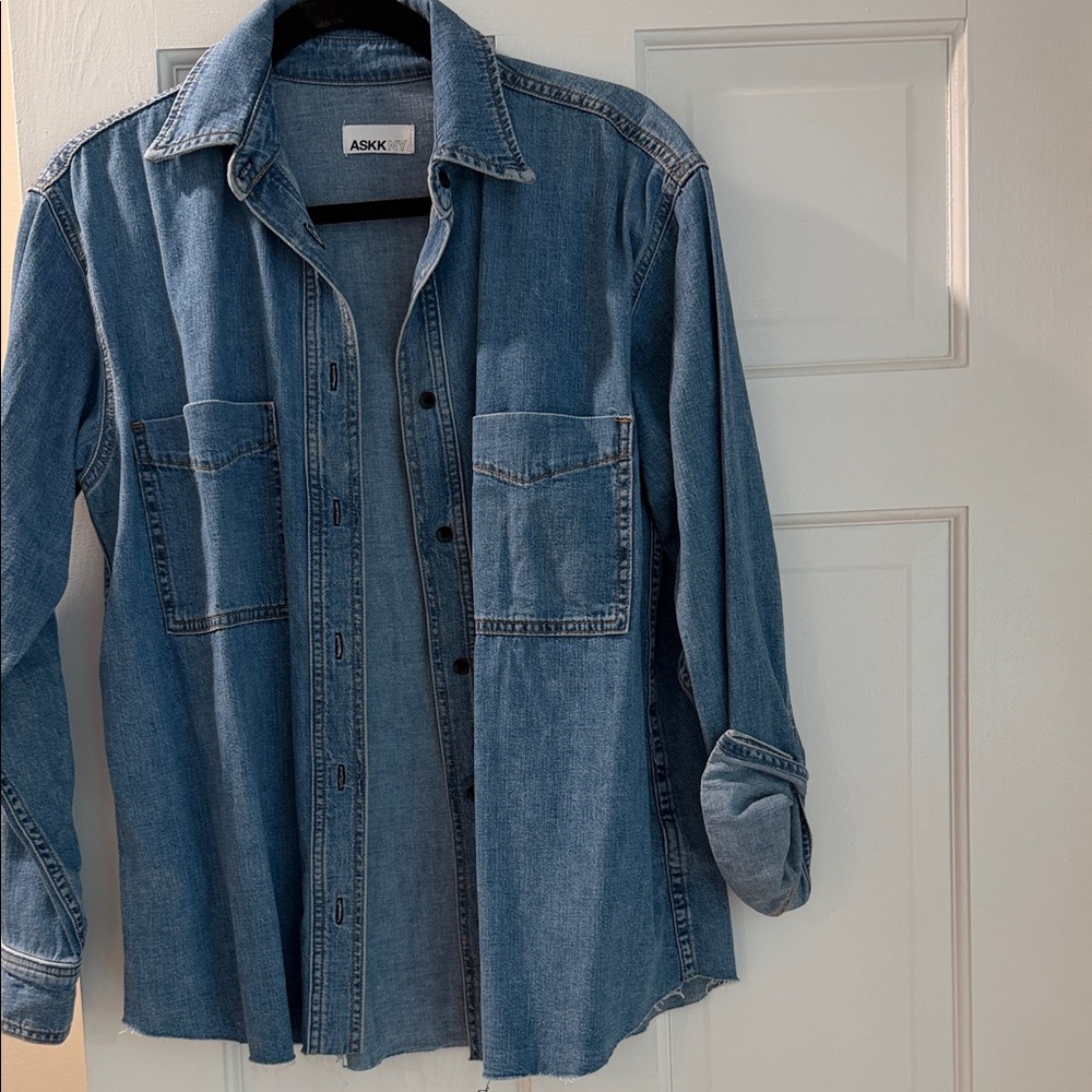 ASKK NY Denim Button-Down Shirt Jacket - Medium Blue